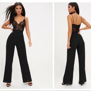 PLT Black Lace Wide Leg Jumpsuit - Black